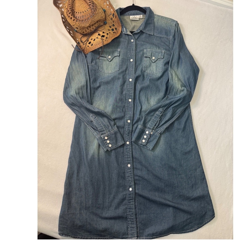 Cowgirl Justice Denim Shirt Dress XL Western Coastal Cowgirl Boho Blue Cotton